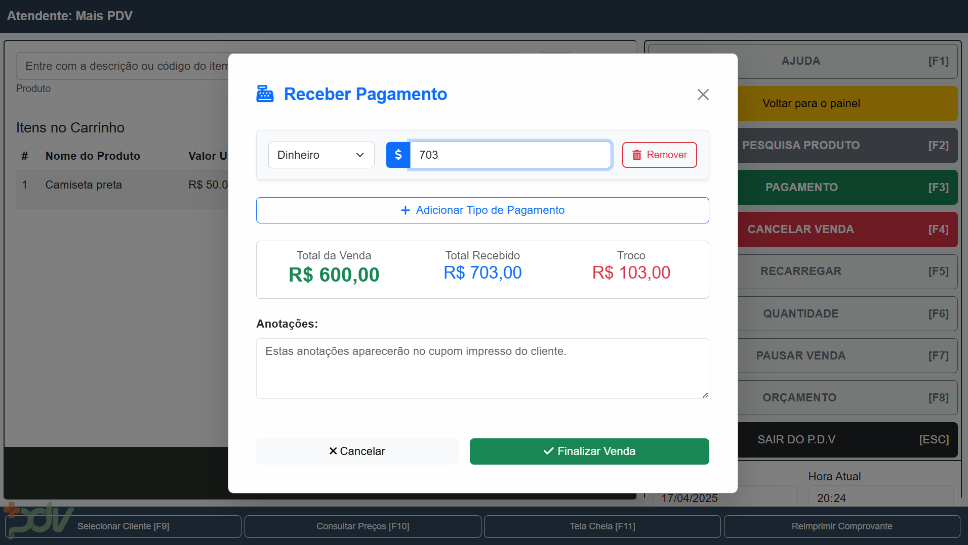 Tela de Vendas PDV Mercadinho