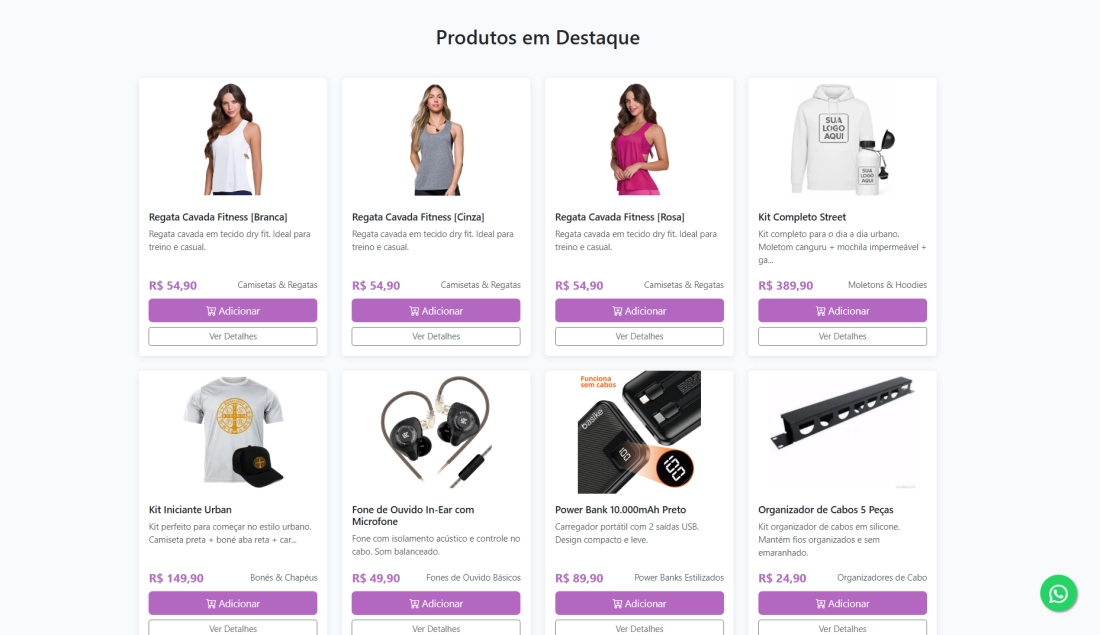 Página de produto da loja virtual