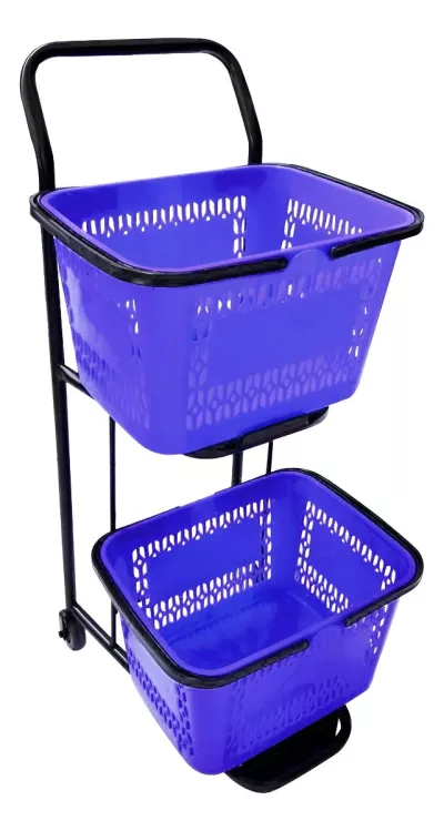 Carrinho Compras Supermercado Reforçado Duplo Cesto 50l Loja Cor Azul — Mercado Livre
