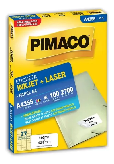 Etiqueta Adesiva 31,0x63,5 Pimaco A4355 Cx C/ 100 Fls Cor Branca — Mercado Livre
