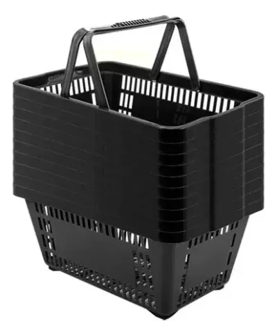 Kit - 10 Cestas De Compras Plástica 16l Preta Cinza